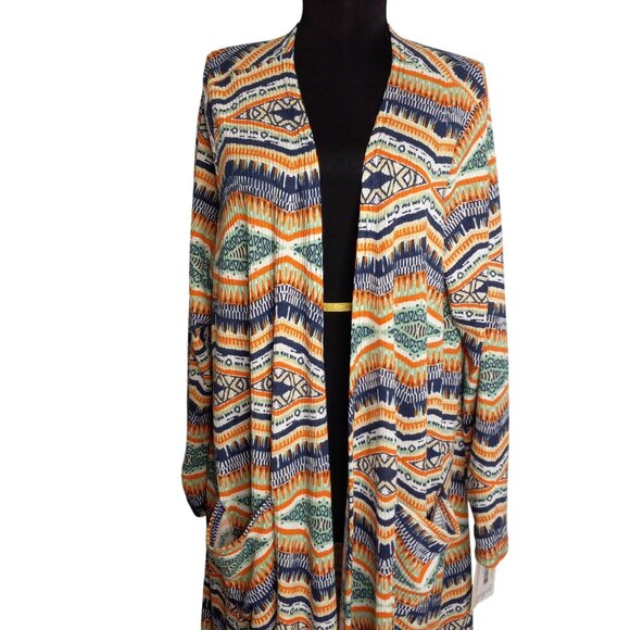Lularoe Sarah Size XL Longline Open Front Cardigan Pockets Aztec Print NEW - Picture 2 of 8